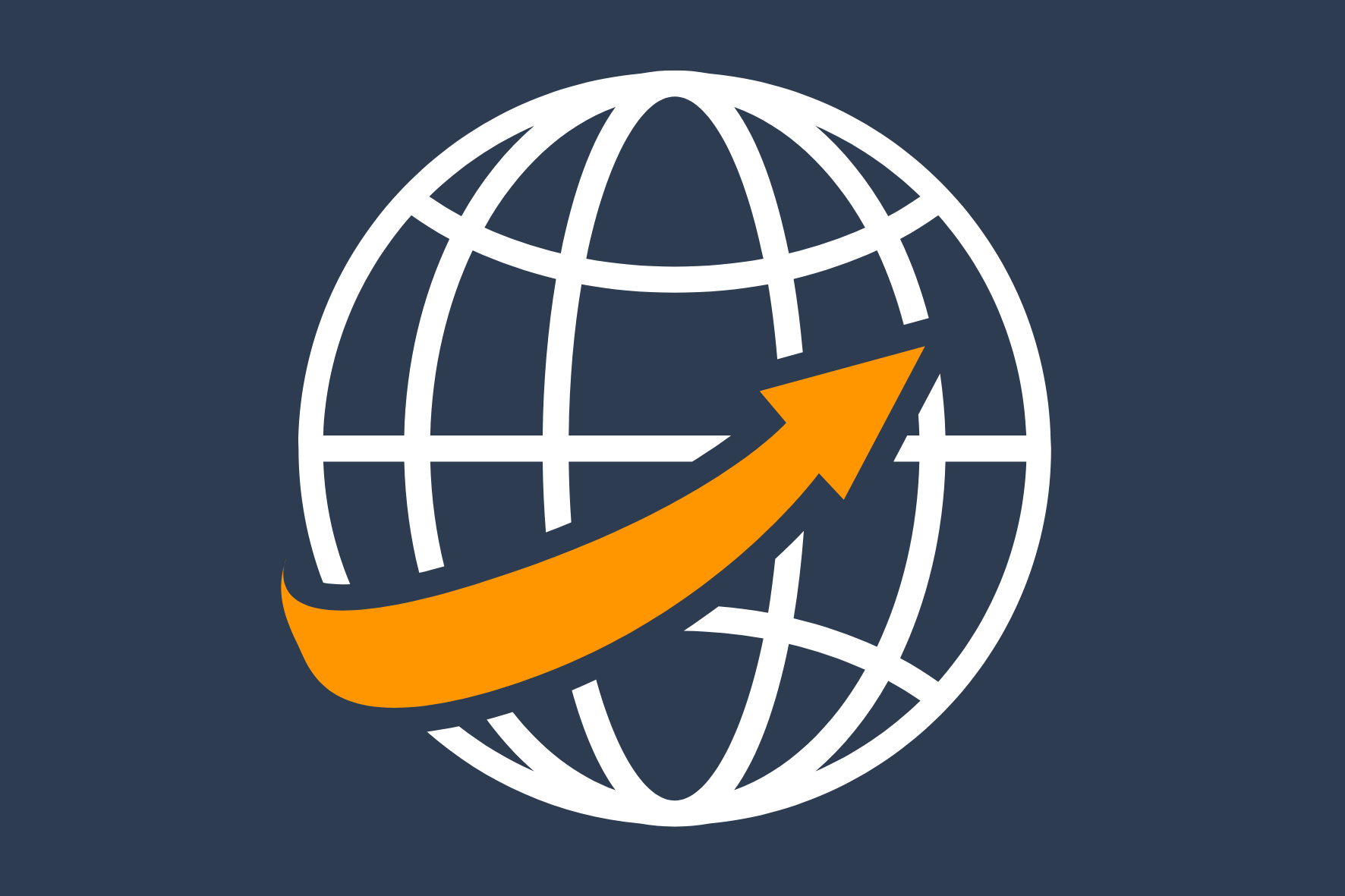 Eine grafische Darstellung eines stilisierten globusförmigen Netzwerks mit einem orangefarbenen, nach oben zeigenden Pfeil, der Wachstum oder Fortschritt symbolisiert.